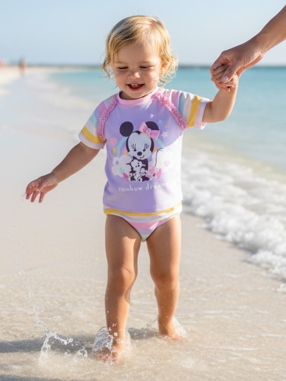 Disney Girls' Lavender Minnie Mouse Rainbow Stripe Rashguard Swim Set